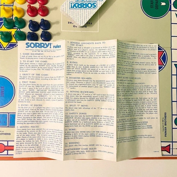 Vintage 1972 Sorry  Board Game Parker Brothers Complete - Picture 10 of 12